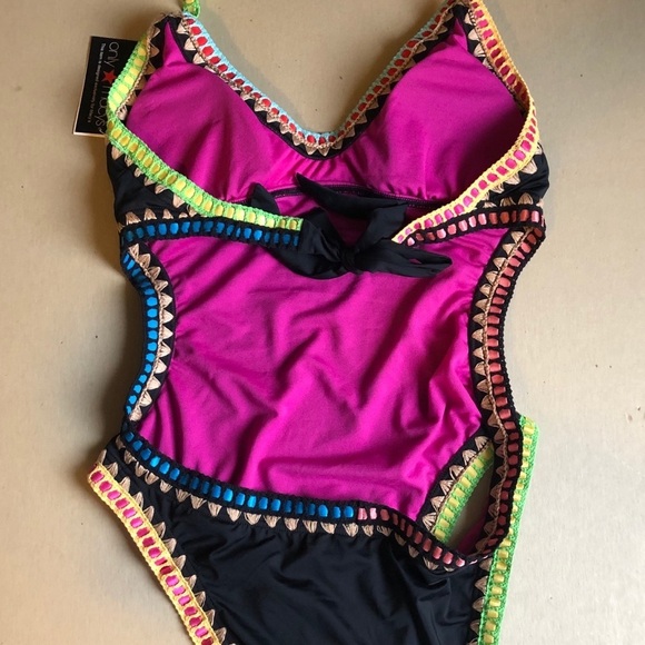 NWT Bar III Womens One Piece Swimsuit Medium Large Black Be-Weave It Open Back - Picture 4 of 8